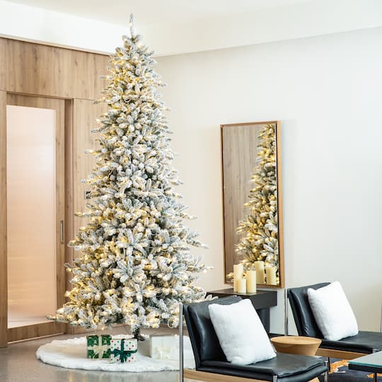 10ft. Pre-Lit Flocked Full Fir Artificial Christmas Tree, Warm White LED Lights